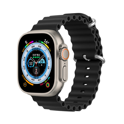 Black Sports Apple Watch Strap for 42mm, 44mm, 45mm, and 49mm models.