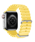 Durable yellow silicone Apple Watch strap for sports and water activities.