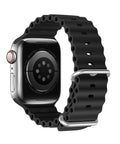 Durable black silicone iWatch band for sports and everyday wear.