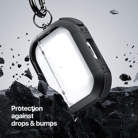 Shockproof transparent cover for AirPods Pro 2 with black accents.