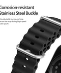 Sleek black sports Apple Watch band with easy slip-on design.