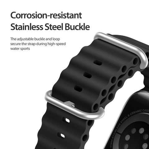 Sleek black sports Apple Watch band with easy slip-on design.