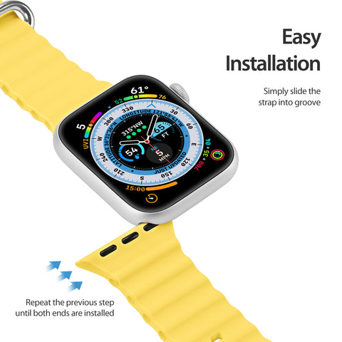 Comfortable yellow silicone Apple Watch band with easy slip-on design.