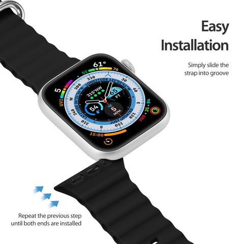 Comfortable black silicone sports band for Apple Watch, built for durability.