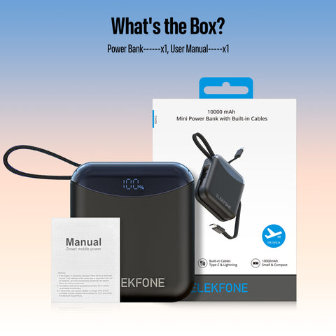 10K Mini Power Bank with Built-in Cables for iPhone, Samsung & More - ELEKFONE