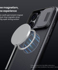 Easy-install magnetic case for 16 phone with precise button cutouts.