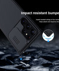 Shockproof Samsung Galaxy S23 Ultra case with elevated frame edges.