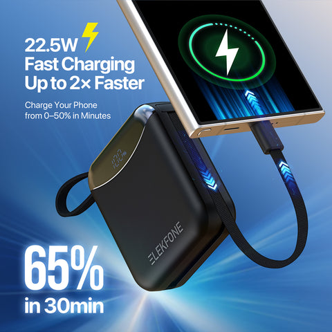 10K Mini Power Bank with Built-in Cables for iPhone, Samsung & More - ELEKFONE