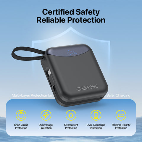 10K Mini Power Bank with Built-in Cables for iPhone, Samsung & More - ELEKFONE