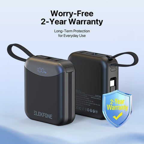 10K Mini Power Bank with Built-in Cables for iPhone, Samsung & More - ELEKFONE