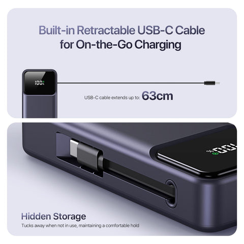 10,000 mAh Power Bank with Retractable Type-C Cable - DUZZONA