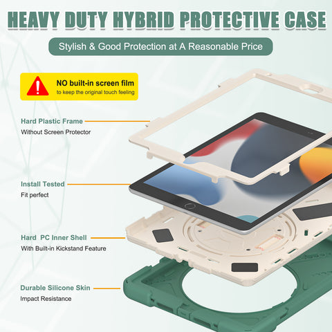 Three-layer design protects iPad case for 7th, 8th, or 9th generation from shocks and wear