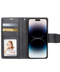 Elegant black flip cover case for iPhone 16 Pro Max with magnetic closure