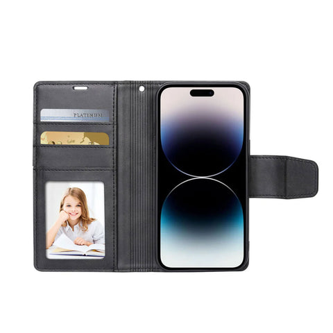 Elegant black flip cover case for iPhone 16 Pro Max with magnetic closure