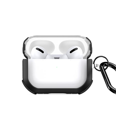 Clear AirPods Pro 2 cover with black edge and ring attachment.
