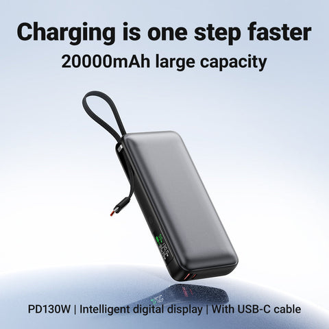 130W Power Bank with Built-in Cable – Fast Charging for Laptops & More