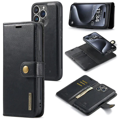 PU leather wallet case for iPhone 14 Pro with detachable cover