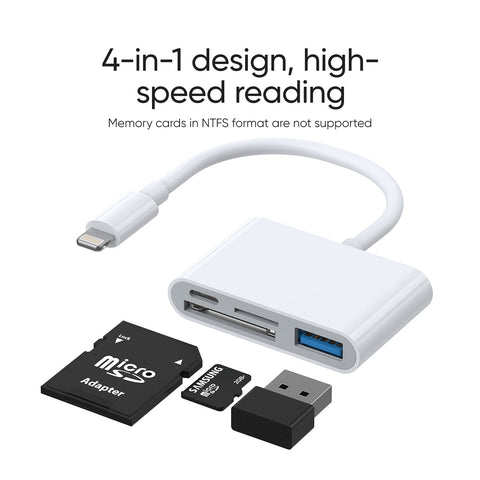 4-in-1 Lightning Card Reader for iPhone/iPad