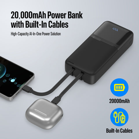 20K mAh Power Bank with Built-in Cables for iPhone, Samsung & More - ELEKFONE