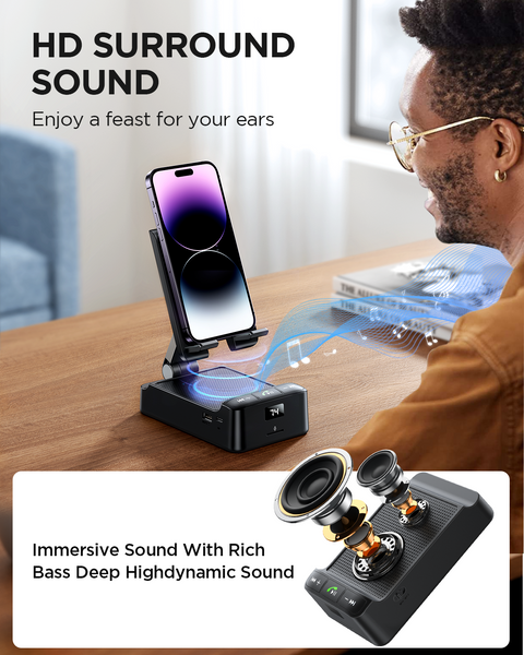 Wireless Speaker with Phone Holder & Charging Station