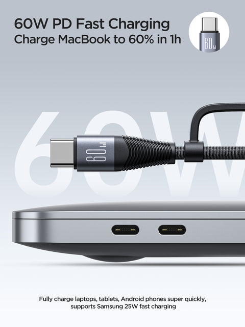 60W 4-in-1 Fast Charging Data Cable - Charge Macbook to 60% in 1h