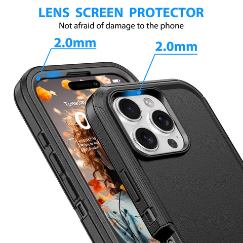 iPhone 16 Pro Max case with raised edges for camera protection.