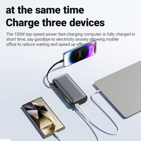 130W Power Bank with Built-in Cable – Fast Charging for Laptops & More