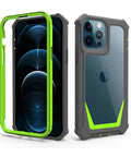 iPhone 15 Pro Max case with drop-resistant design, screen and camera guard, and clear back.