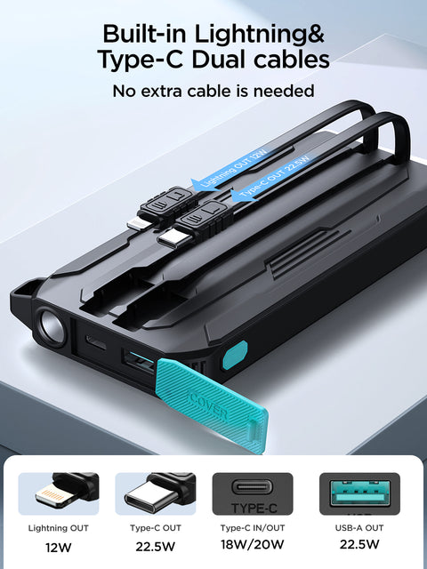JOYROOM Outdoor Series Power Bank with Built-in Cables 22.5W 10000mAh
