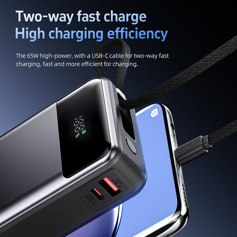 65W Power Bank with Built-in Type-C Cable