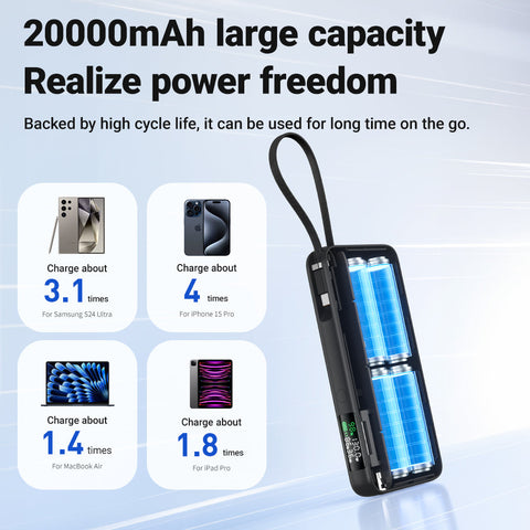 130W Power Bank with Built-in Cable – Fast Charging for Laptops & More