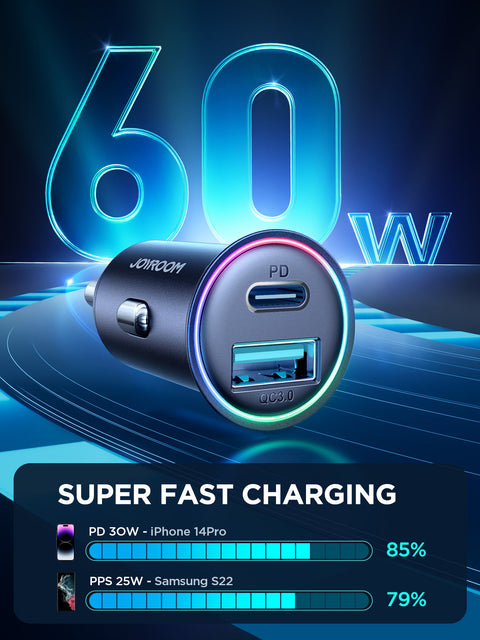 60W Type-C & USB Mini Car Charger