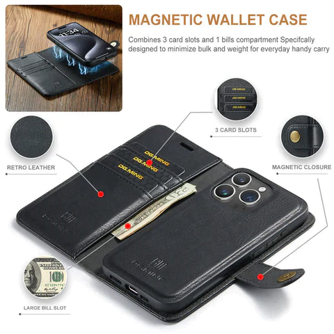 iPhone 14 case with detachable wallet and full protection