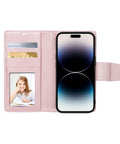 Elegant pink flip cover case for iPhone 16 Pro Max with magnetic closure