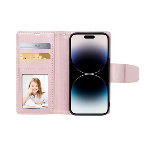 Elegant pink flip cover case for iPhone 16 Pro Max with magnetic closure