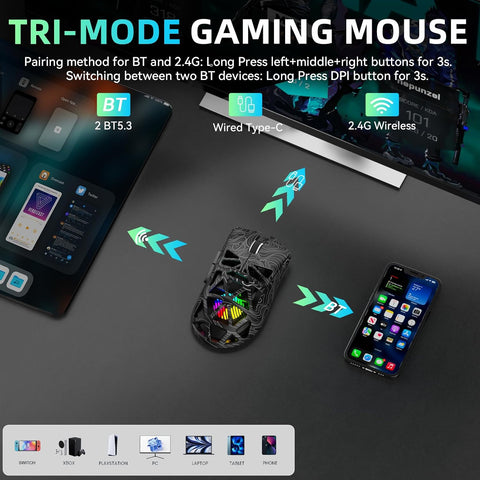 AULA SC620 RGB Tri-Mode Lightweight Wireless Gaming Mouse Black