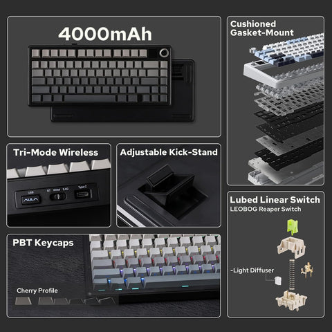 AULA F75 MAX RGB Hot-Swappable Wireless Gaming Keyboard - Star Vector Switch, 80 keys