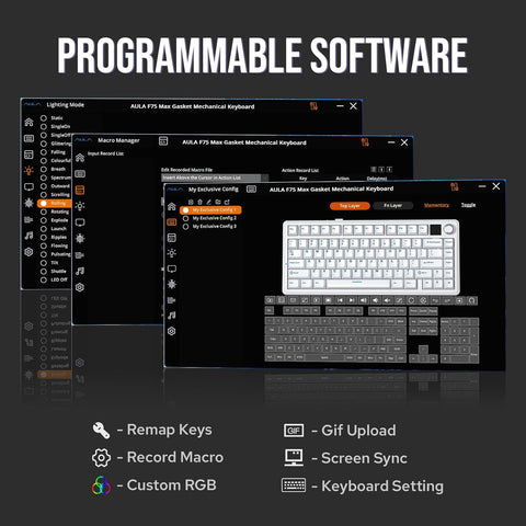 AULA F75 MAX RGB Hot-Swappable Wireless Gaming Keyboard - Star Vector Switch, 80 keys
