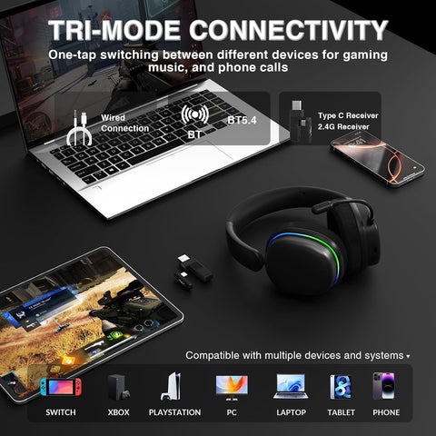 AULA G7 Pro Tri-Mode RGB Wireless Gaming Headset Black G7Pro Black