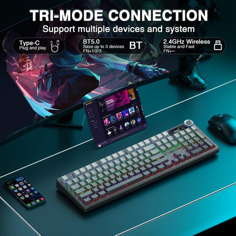AULA F108 PRO RGB Hot-Swappable Wireless Gaming Keyboard - Caramel Latte Linear Switches, 104 keys