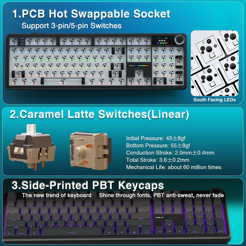 AULA F108 PRO RGB Hot-Swappable Wireless Gaming Keyboard - Caramel Latte Linear Switches, 104 keys