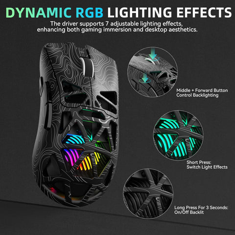 AULA SC620 RGB Tri-Mode Lightweight Wireless Gaming Mouse Black