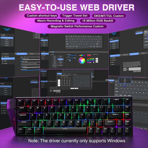 AULA WIN68 HE RGB Hot-Swappable Wired Gaming Keyboard - Black, Greywood Magnetic Switch, 68 keys