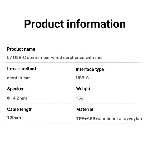 USB-C Half In-ear Wired Earphones with Mic