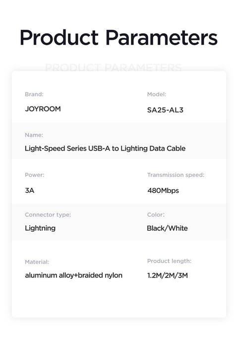 Premium Braided USB-A to Lightning Cable 3A 1.2M