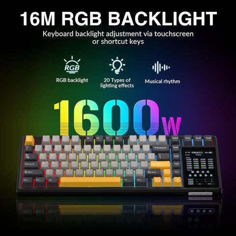 AULA L99 RGB Hot-Swappable Wireless Mechanical Keyboard with 3.98" IPS Display - Black Transparent, Caramel Latte Switch, 84 Key