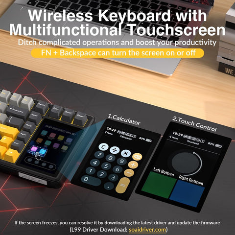 AULA L99 RGB Hot-Swappable Wireless Mechanical Keyboard with 3.98" IPS Display - Black Transparent, Caramel Latte Switch, 84 Key