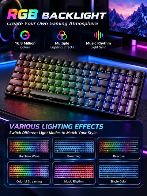 AULA S100 RGB Hot-Swappable Wired Mechanical Gaming Keyboard - White, Brown Switch, 99 keys