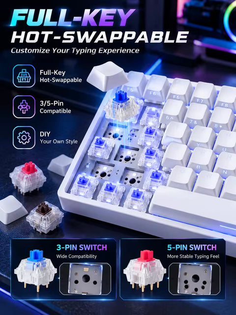 AULA S100 RGB Hot-Swappable Wired Mechanical Gaming Keyboard - White, Brown Switch, 99 keys