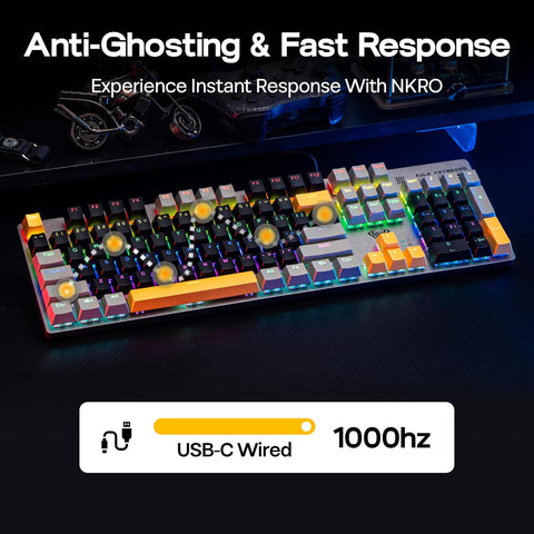 AULA S500 RGB Hot-Swappable Wired Gaming Keyboard - Black Grey, Blue Switch, 104 keys